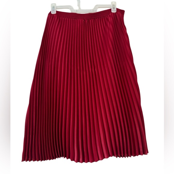 A New Day Ruby Red Pleated Midi Skirt - Picture 3 of 6